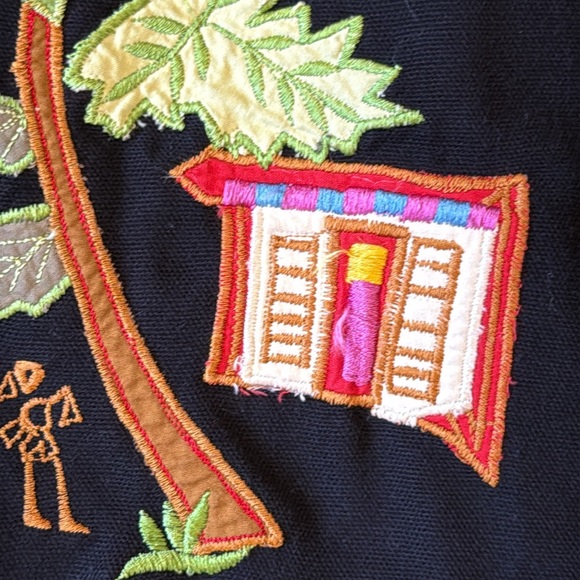 Hearts of Palm Black Embroidered Jacket Tropical Floral Boho Button Up Cotton 14 - Picture 10 of 16